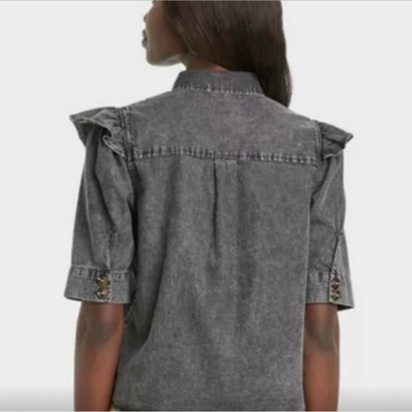 Who What Wear | Gray Riffle Sleeve Button Down Shirt | Sz S - Picture 2 of 9